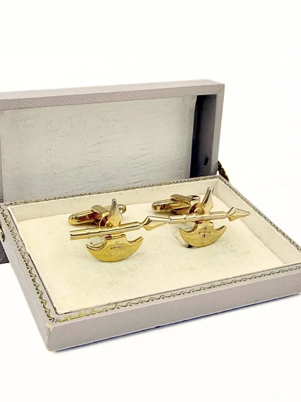 Hickok USA Signed MCM Gold Plated Viking Medieval Axe Motif Cufflinks